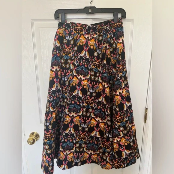 Eva Franco Anthropologie Folk Art Animal Print Midi Skirt Women’s Size 4 - Picture 3 of 10